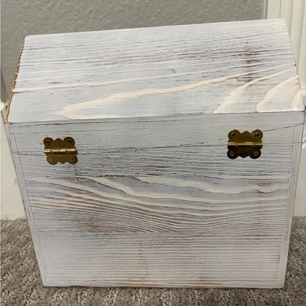 Wooden 'Cards' Box with Gold Accent - White